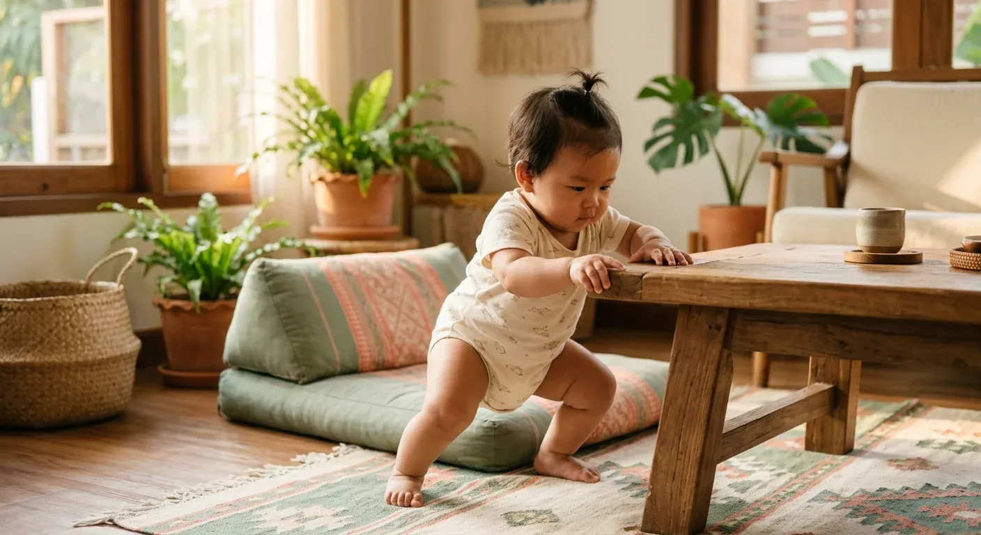 ลูกน้อย 8 เดือน: เกาะลุกขึ้นยืน อาหารชิ้นเล็ก ๆ และคนแปลกหน้า